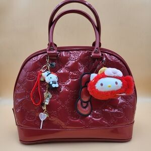 Hello Kitty Red Embossed Satchel with Character Charms..Original..GM size...